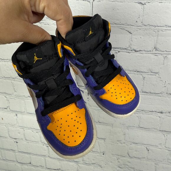 Nike Air Jordan 1 Mid Kids Size 8C Sneakers Blue Yellow Basketball School Shoes - Picture 8 of 11
